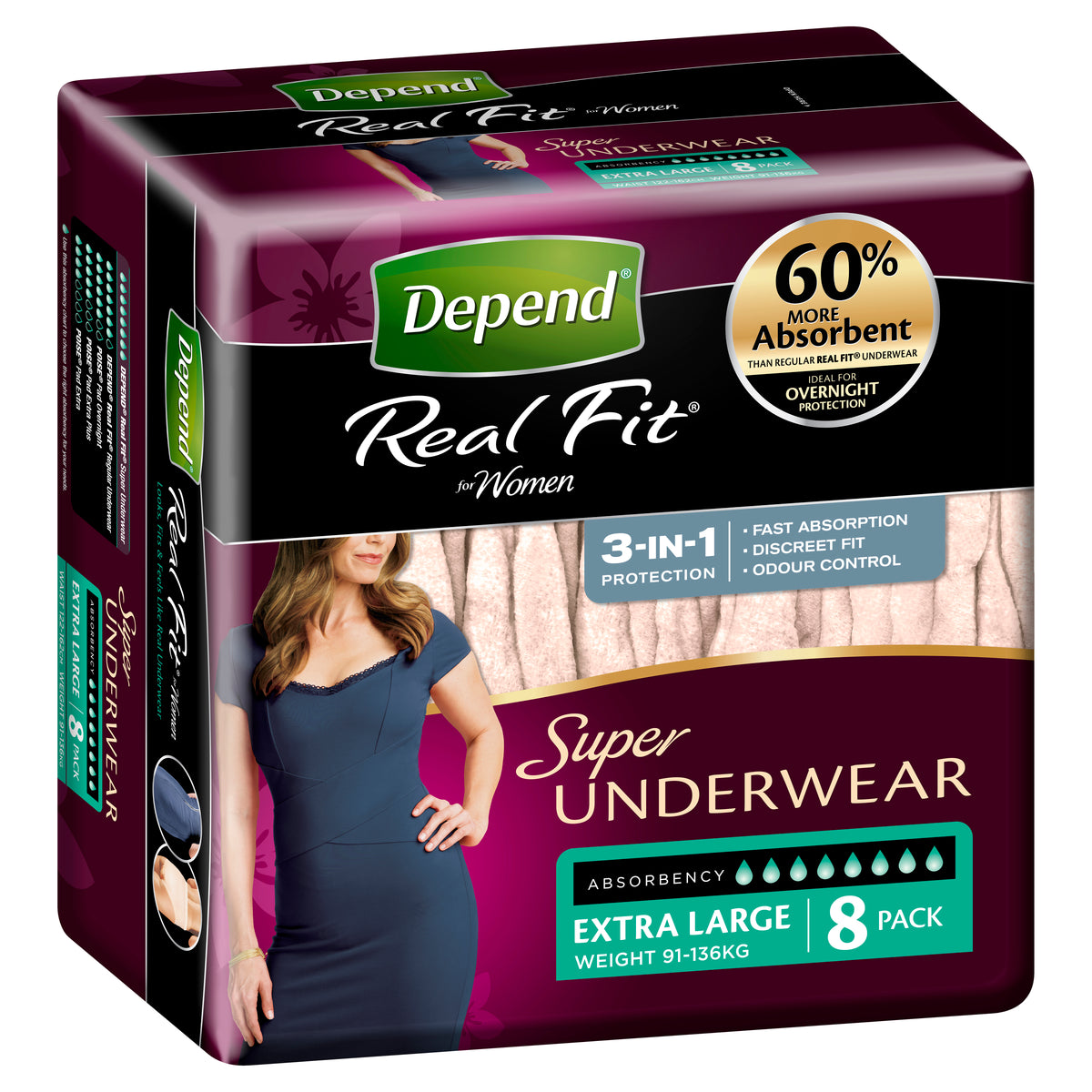 Depend Real Fit For Men Underwear, Heavy Absorbency, Large, 8 Pants